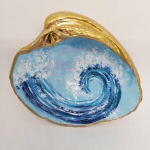 Wave Painting on a Shell Ocean Gold Leaf Trim - Top picks and Trending